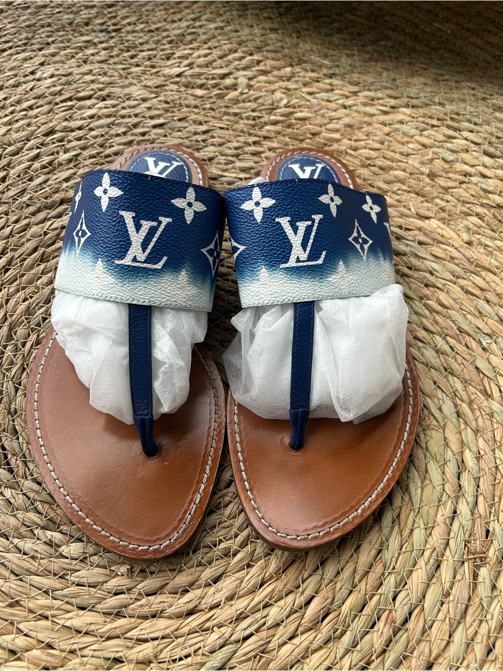 🚩steal Louis Vuitton Blue and Brown Monogram Ombre Thong Sandals